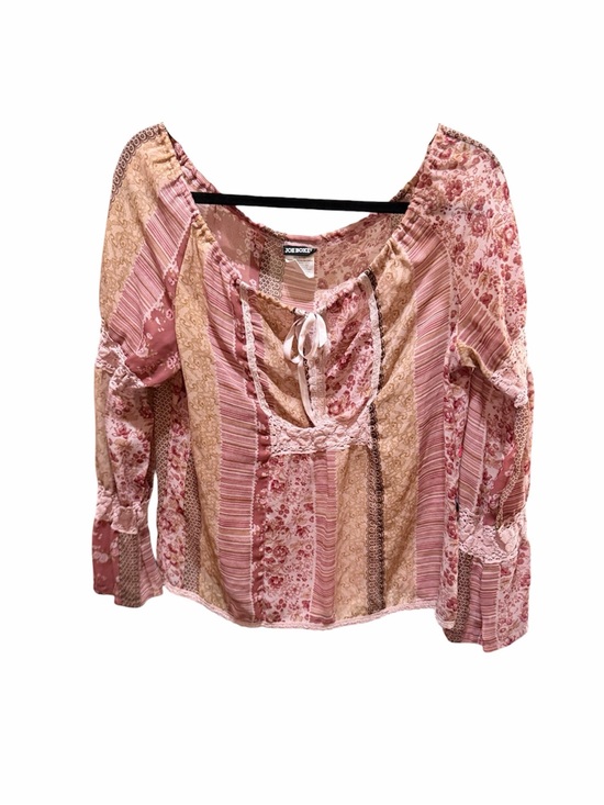 Joe Boxer Tops - Joe Boxer Pink & Beige Patchwork Tie-Front Boho Blouse
